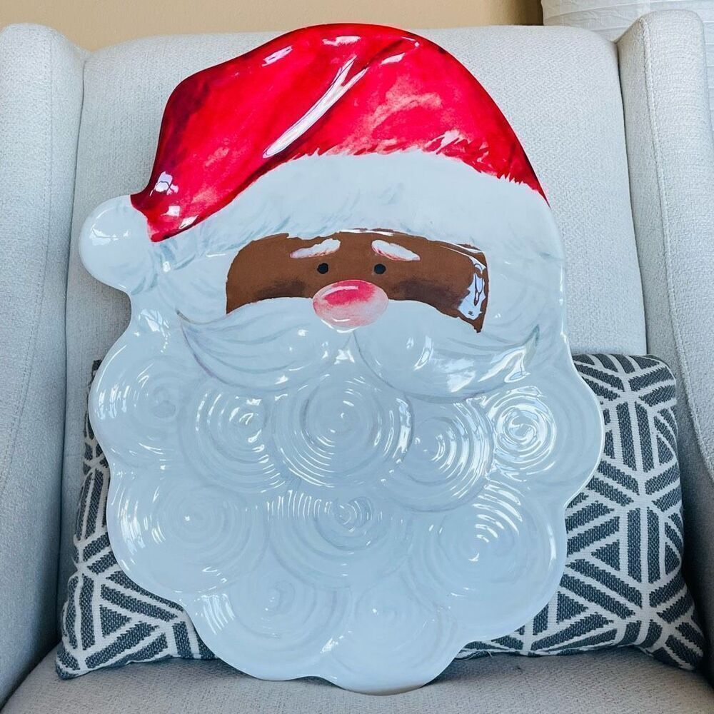 NWT Tinsel and Frost White Red Green Christmas Santa Claus Serve Tray Platter